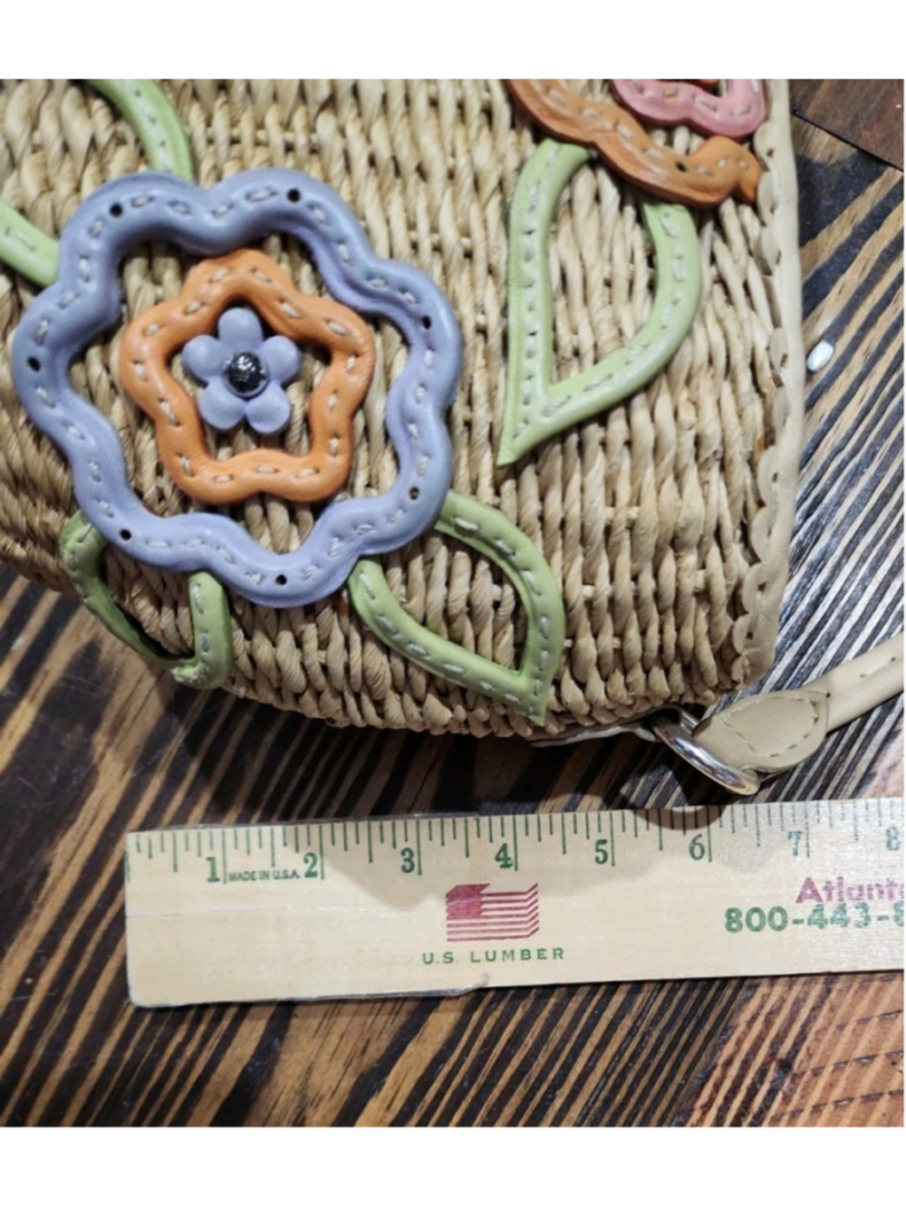 Y2K Brighton Woven Straw & Leather Flowers Boho Bucket Bag, EUC - Picture 12 of 16